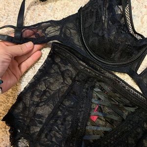 Two piece lace mesh bra & high waist panty set